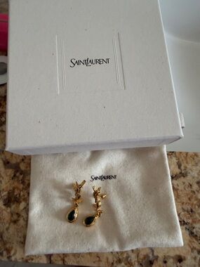 Saint Laurent Gold-tone Earrings with Emerald Teardrops